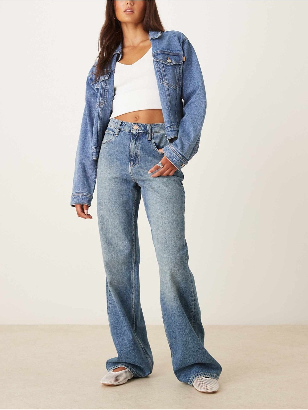 We The Free Tinsley Baggy High Rise Straight Leg Jeans Mid Wash Blue Size 25